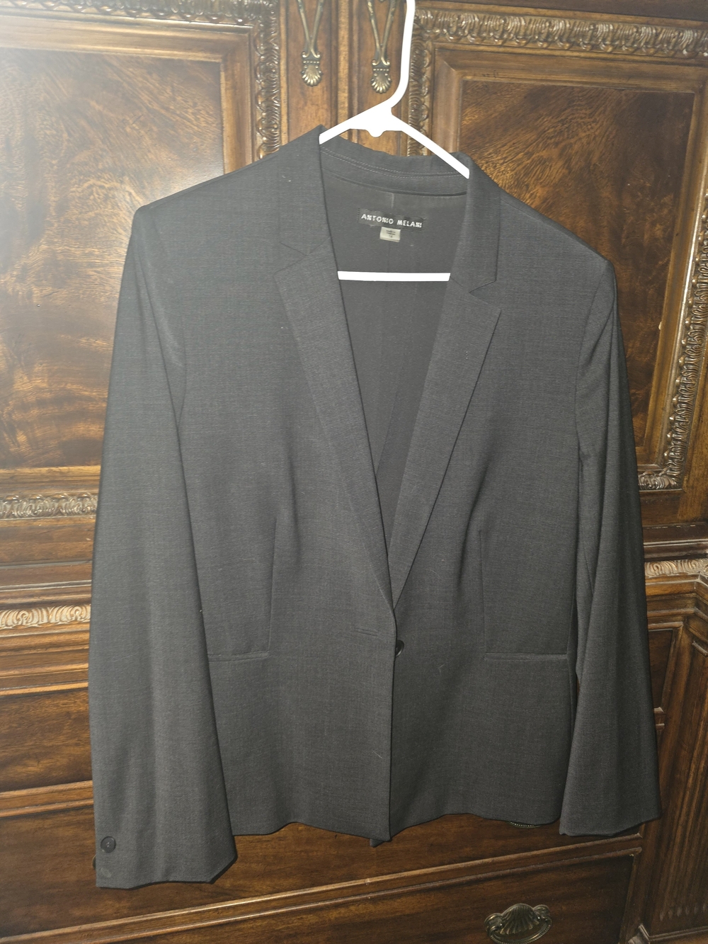 ANTONIO MELANI Women's Charcoal BLACK Single-Button Blazer SZ 14, EUC